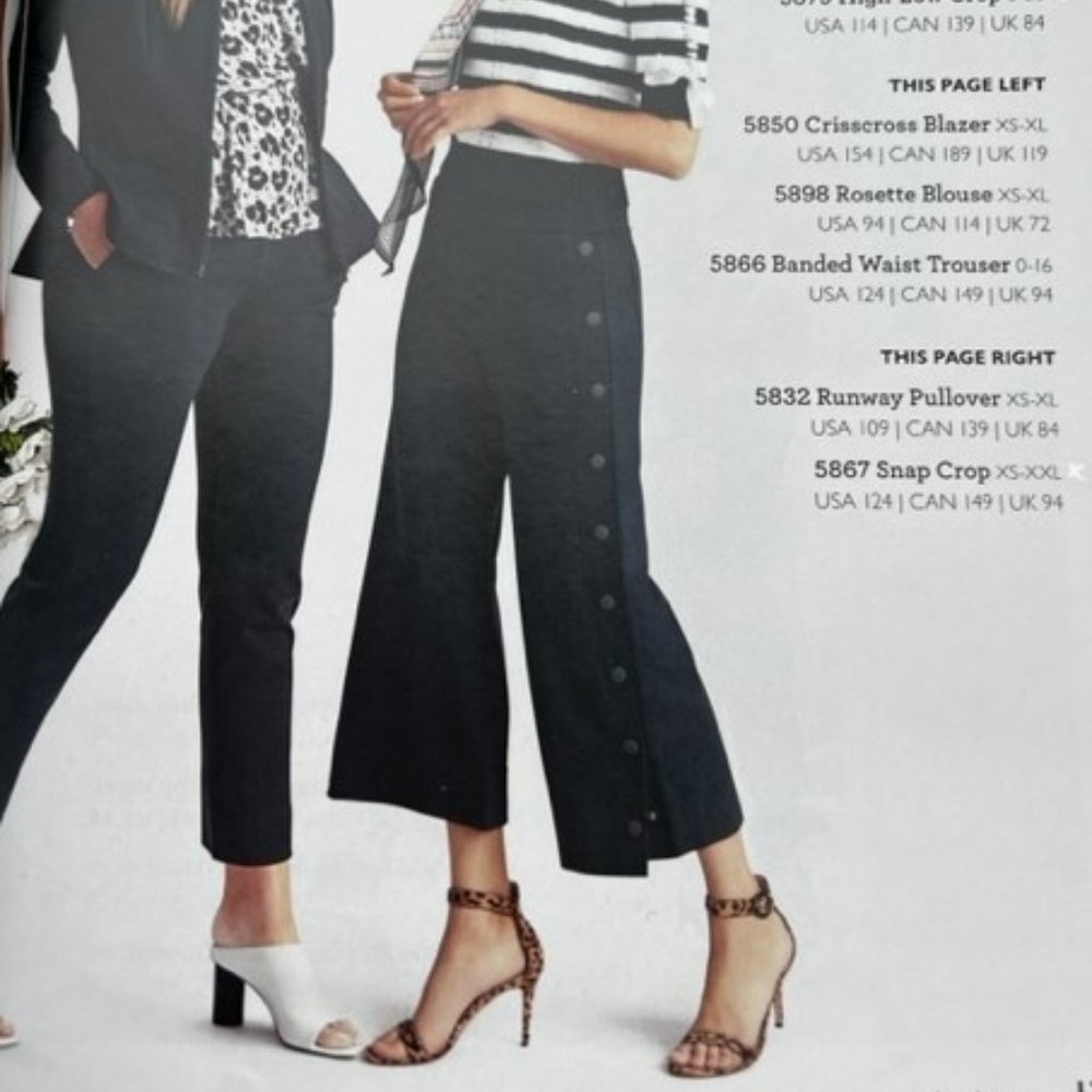 CAbi Black Cropped Wide-Leg Snap-Button Pants